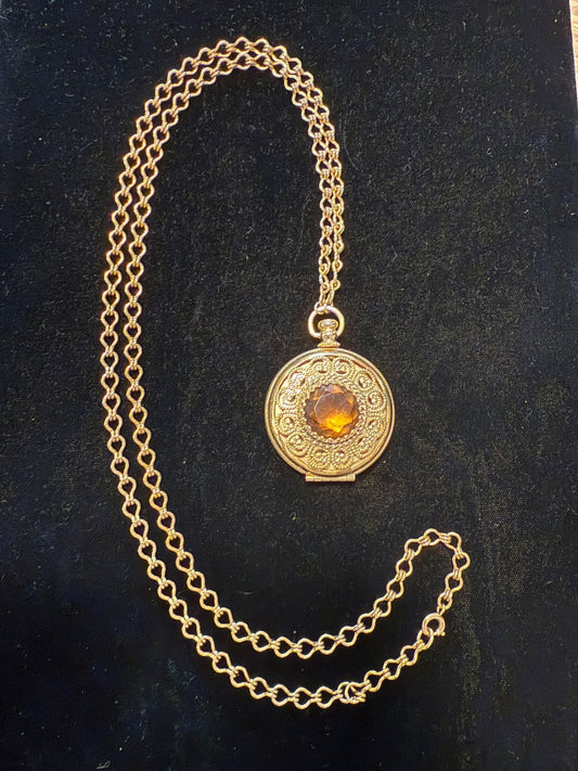 Vintage Avon Locket with Amber stone Necklace