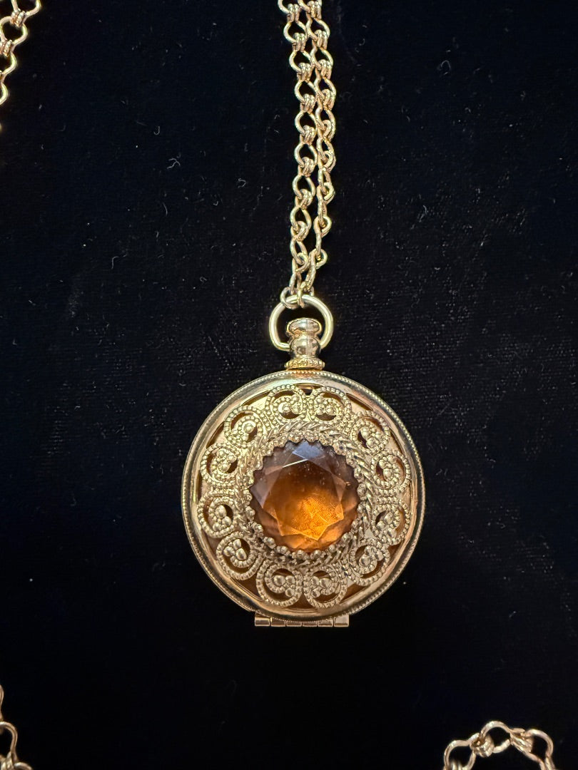 Vintage Avon Locket with Amber stone Necklace