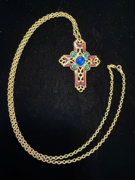 1970’s Gold Tone enamel Cross Necklace
