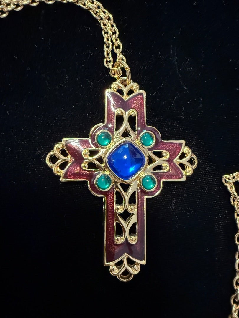 1970’s Gold Tone enamel Cross Necklace