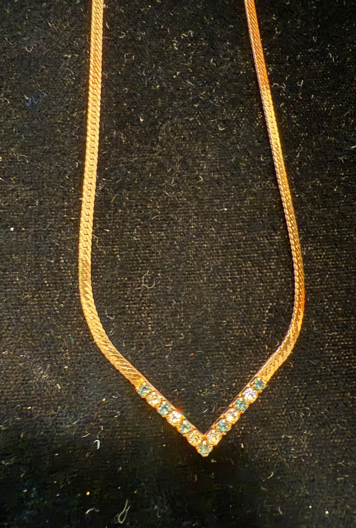 Shaped Sapphire CZ Gold tone Avon Necklace