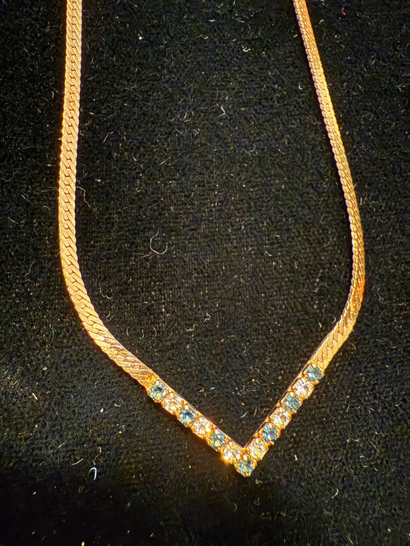 Shaped Sapphire CZ Gold tone Avon Necklace