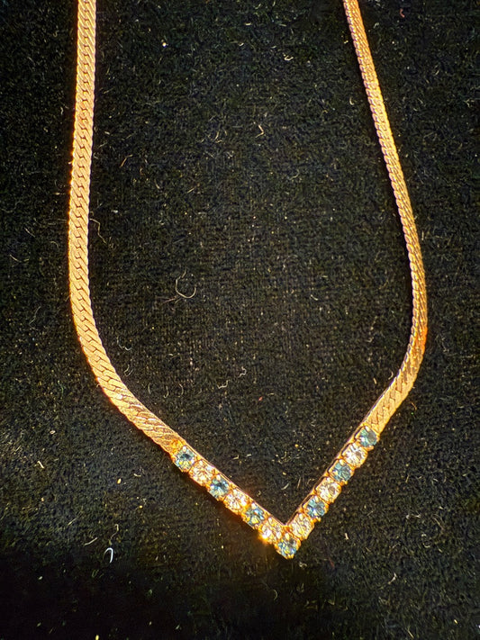 Shaped Sapphire CZ Gold tone Avon Necklace