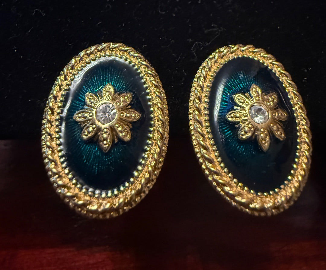 Green Enamel Christmas Clip Earrings