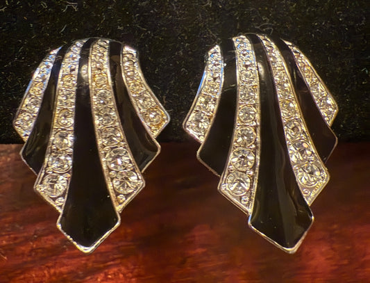 Black CZ Enamel Christmas Clip Earrings