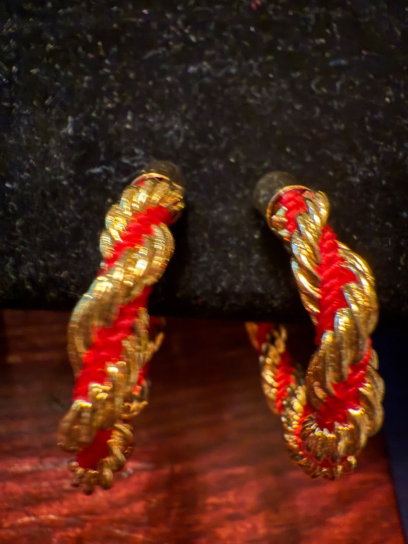Red Gold Hoop Christmas Clip Earrings