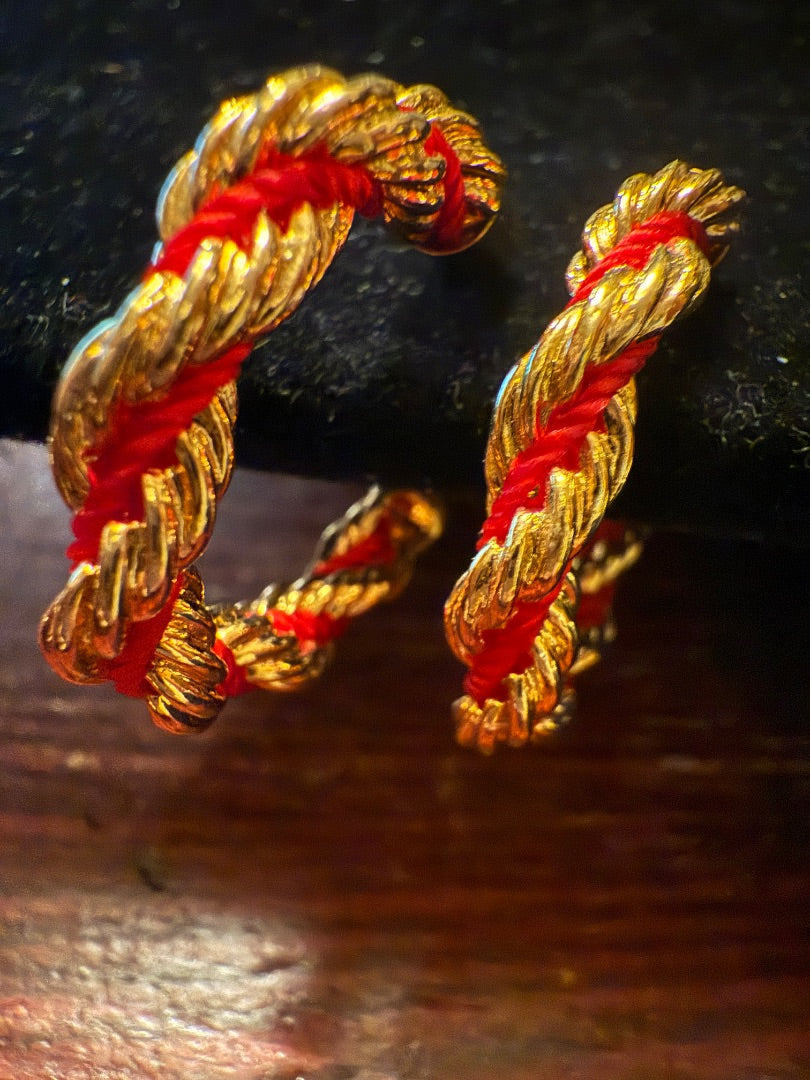Red Gold Hoop Christmas Clip Earrings