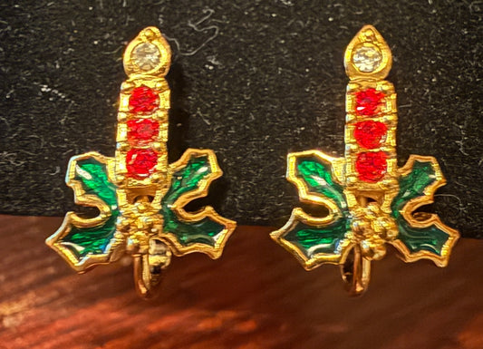 Avon Candle Christmas Clip Earrings