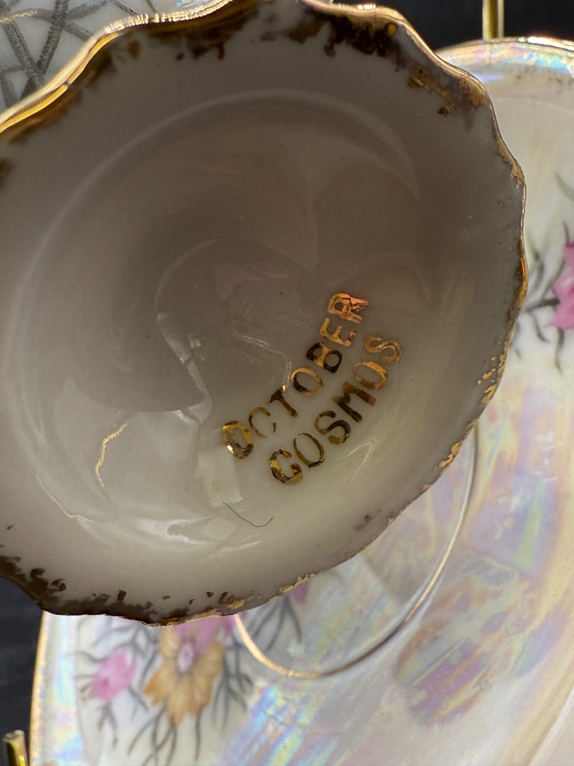October Lusterware pink Flower teacup saucer