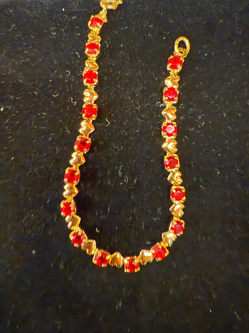 Avon Ruby Red Stone Bracelet Gemstone with Gold Hearts