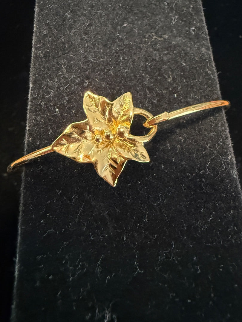 Leaf bracelet gold tone bangle