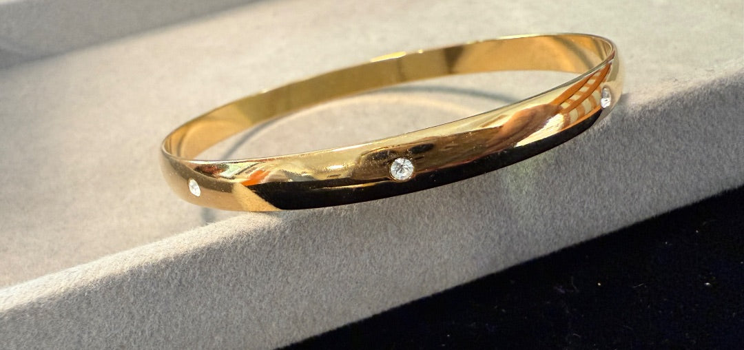 Minimalist CZ Bangle Bracelet Gold Tone