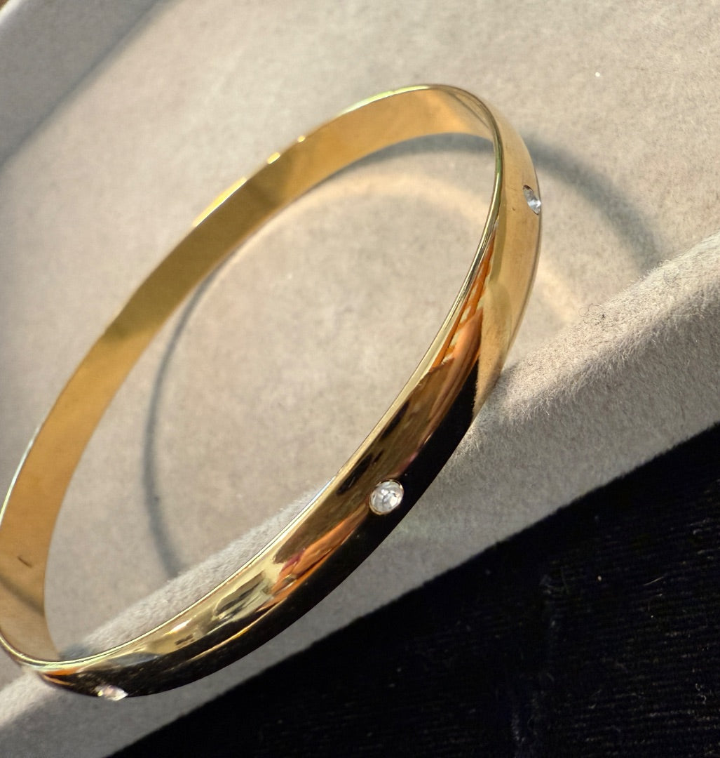 Minimalist CZ Bangle Bracelet Gold Tone