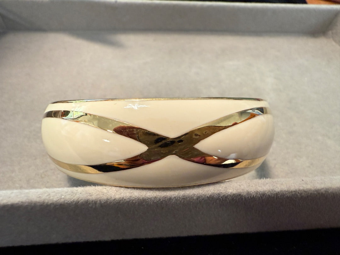 Cream Enamel  & Gold Avon Cuff Bracelet