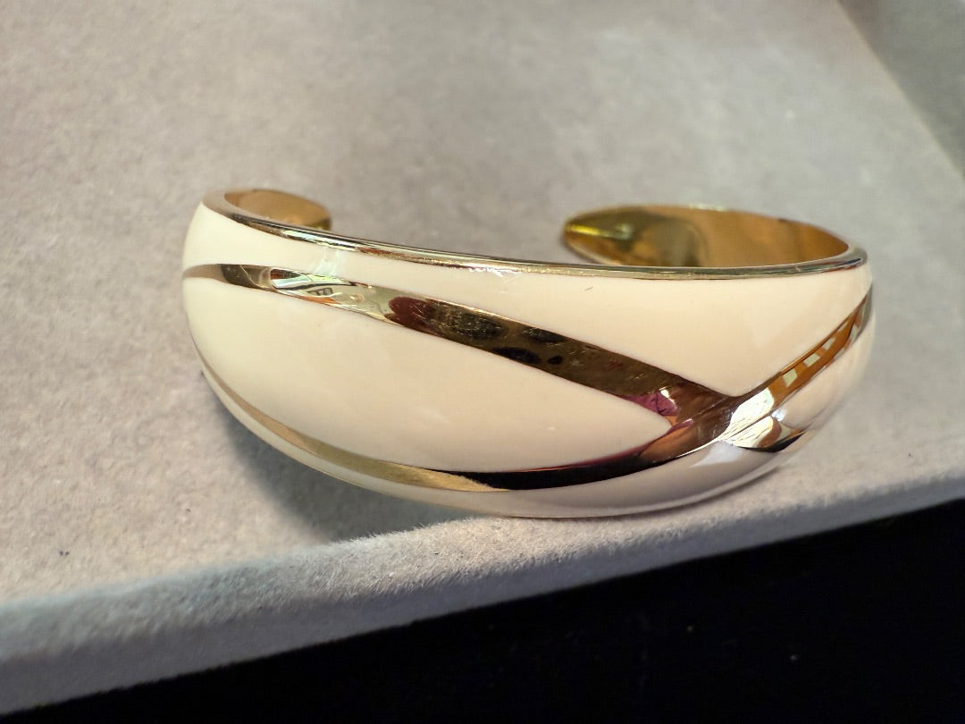 Cream Enamel  & Gold Avon Cuff Bracelet