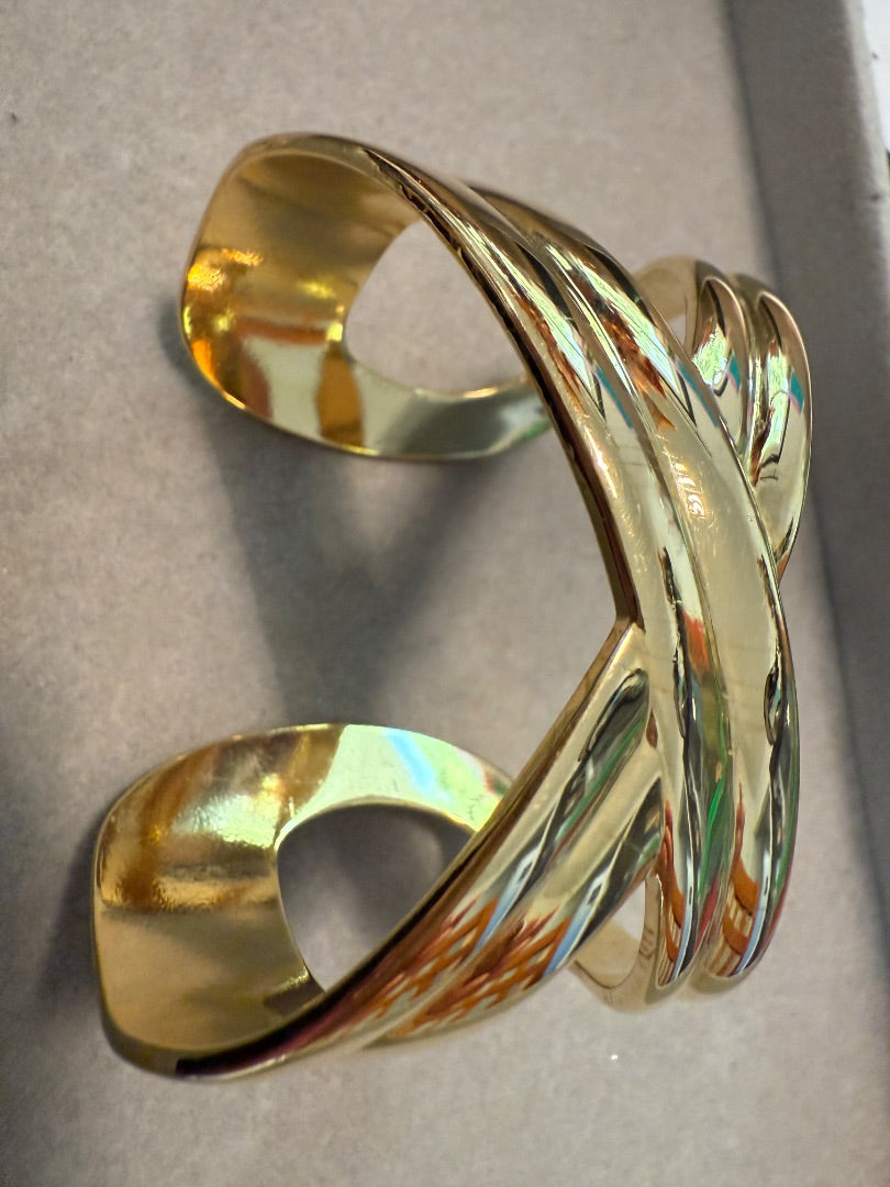 Large X Gold Tone Avon Cuff Bracelet