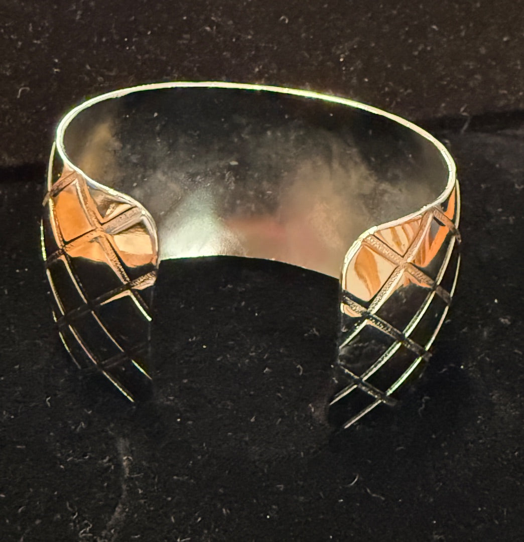 Retro Silver Tone Quilted Wide Avon Cuff Bracelet