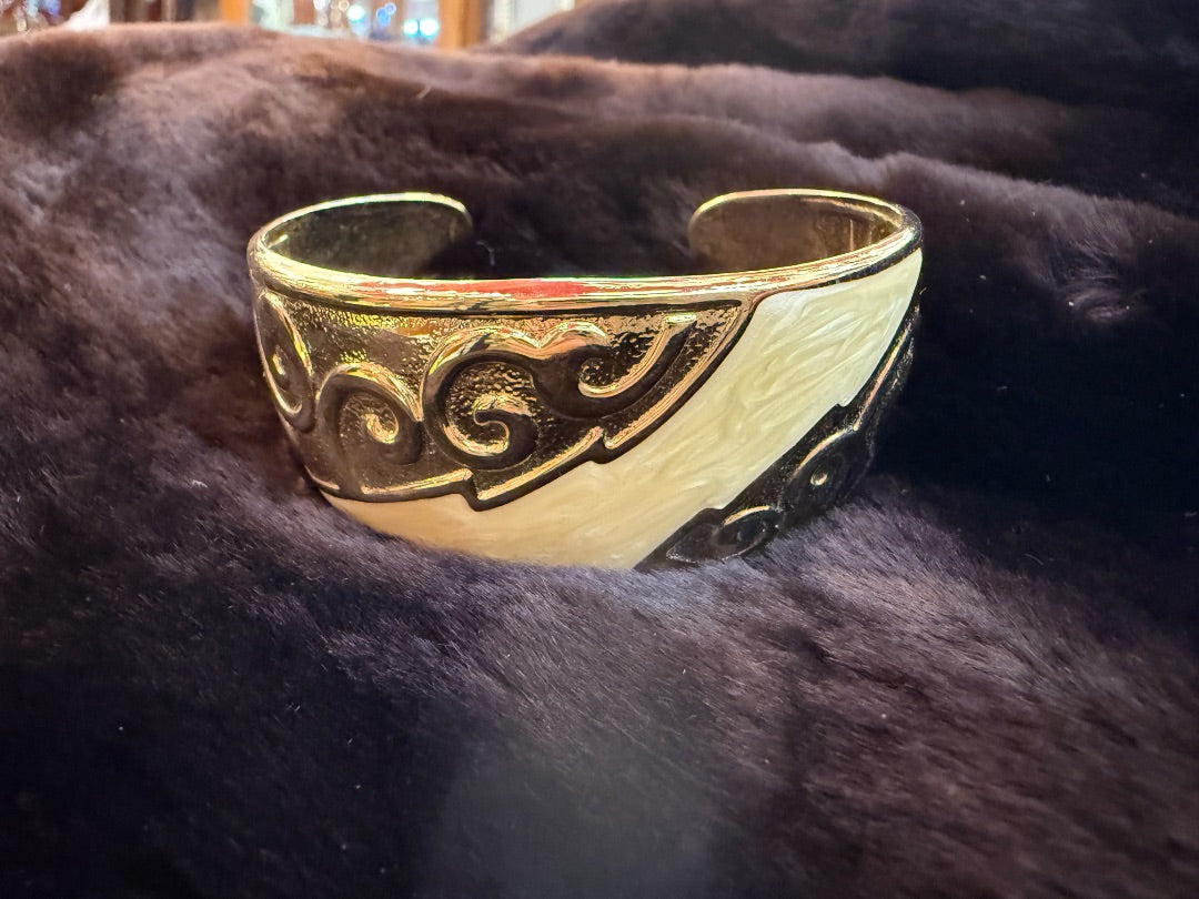 Cream enamel Gold Cuff Avon Bracelet