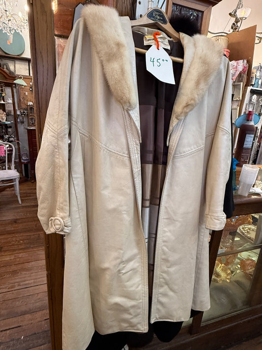 Jacobsons cream leather coat