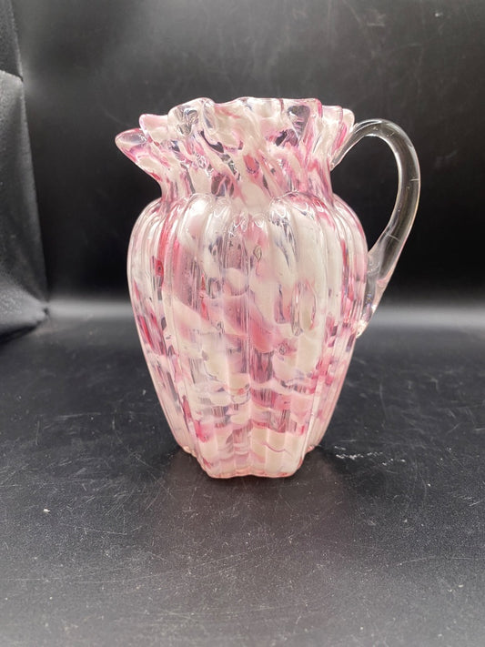 Antique Northwood Splatterware Crean Pitcher 245 Pleat Ribbed Pillar Pink