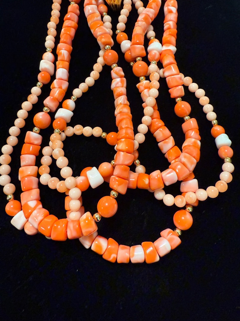 Signed Kenneth Jay Lane KJL Undersea Collection Coral Shell Beaded Necklace