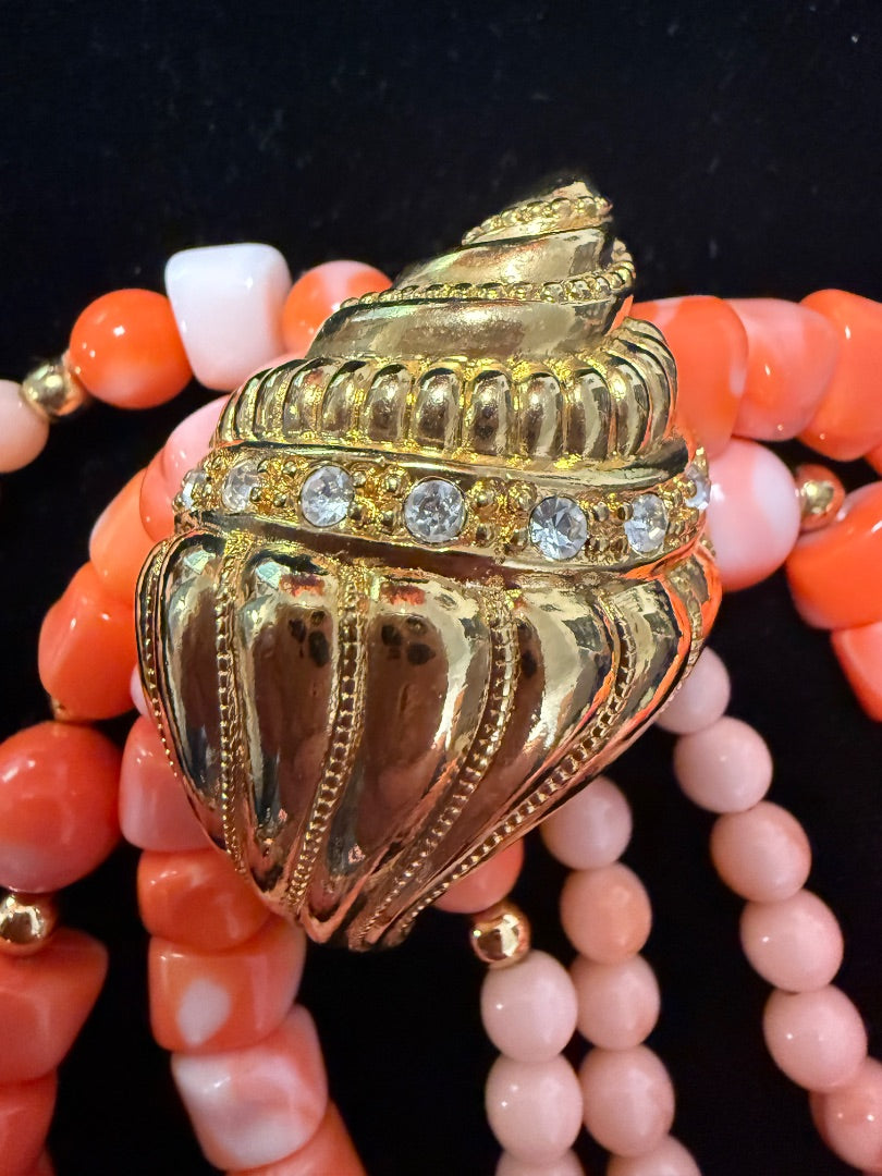 Signed Kenneth Jay Lane KJL Undersea Collection Coral Shell Beaded Necklace