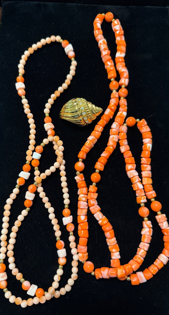 Signed Kenneth Jay Lane KJL Undersea Collection Coral Shell Beaded Necklace