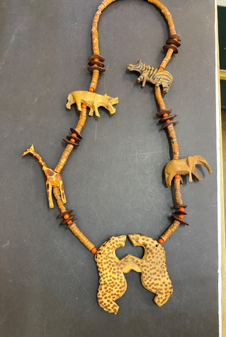 Wooden African Animal Necklace