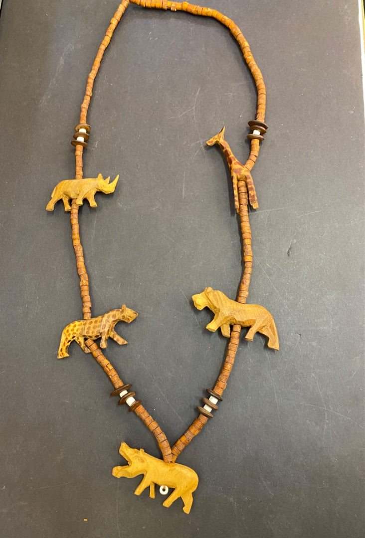 Wooden African Animal Necklace