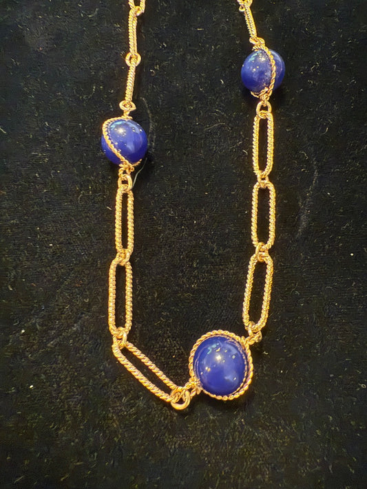 1991 Avon Blue Gold Tone Necklace 30"