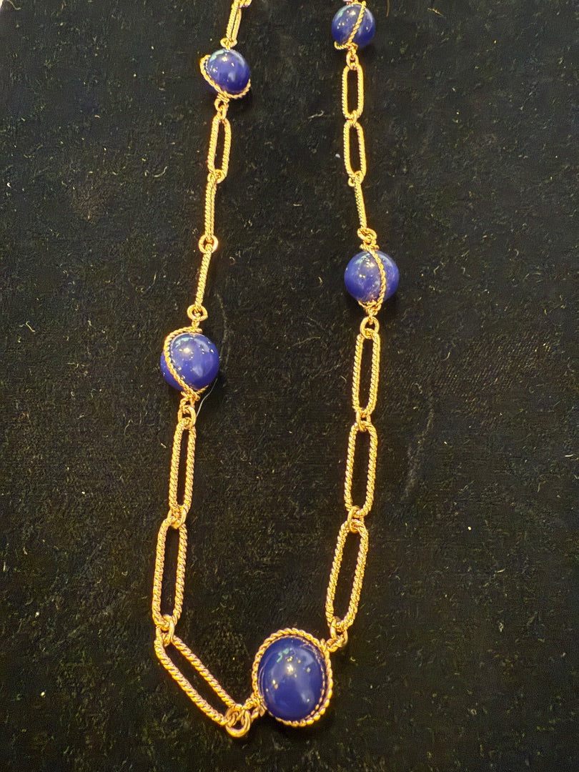1991 Avon Blue Gold Tone Necklace 30"