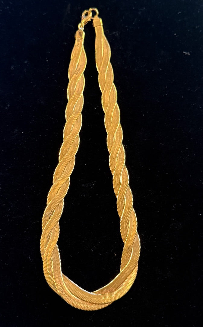 Triple Strand Braided Herring Bone Gold Toned Avon Necklace