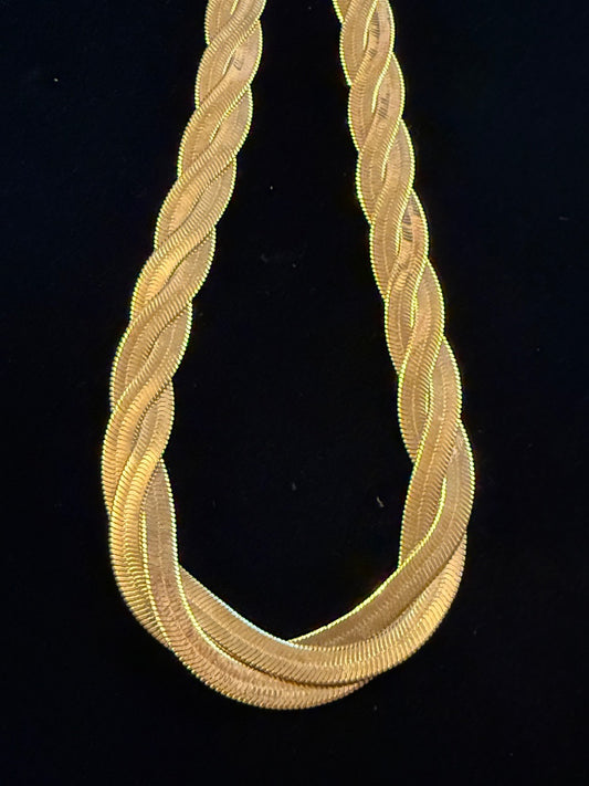 Triple Strand Braided Herring Bone Gold Toned Avon Necklace