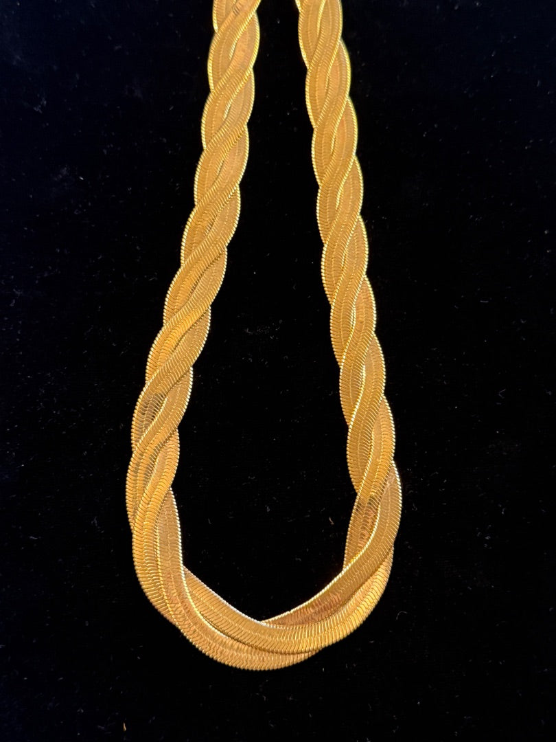 Triple Strand Braided Herring Bone Gold Toned Avon Necklace