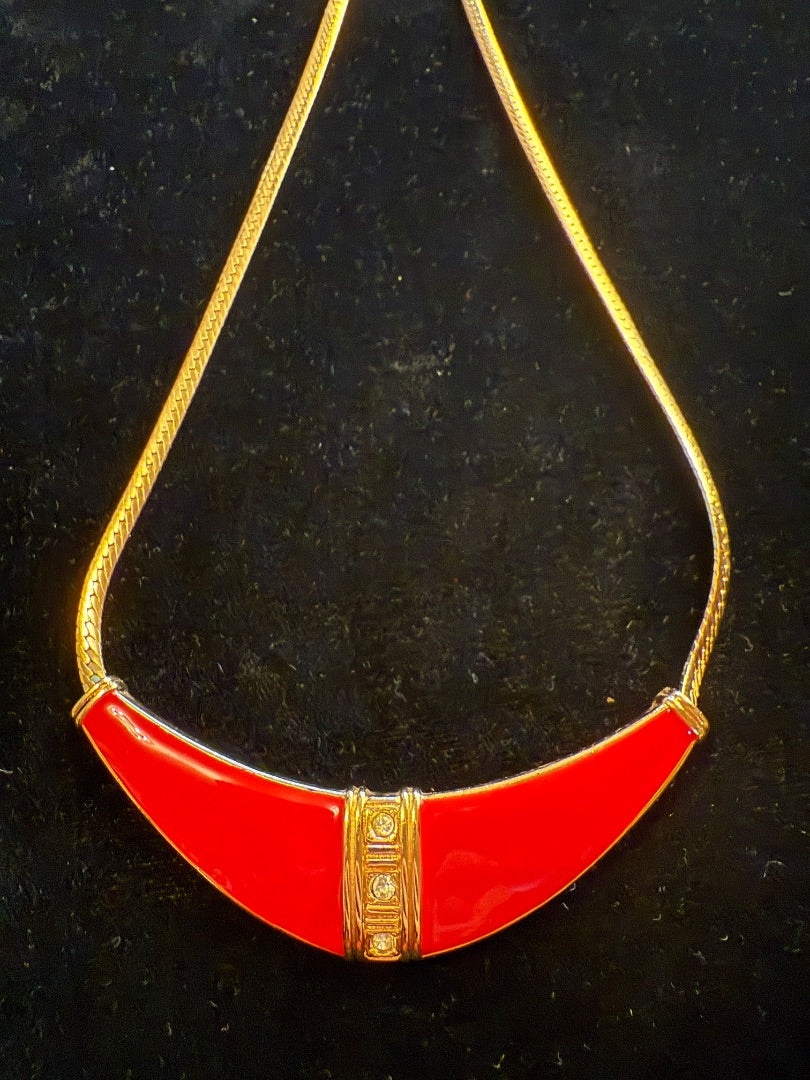 80's Etruscan Red Enamel Choker Avon Necklace