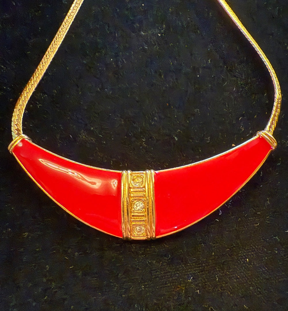 80's Etruscan Red Enamel Choker Avon Necklace