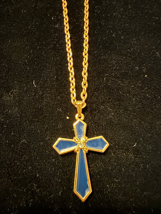 Blue Enamel Avon Vtg Cross Necklace