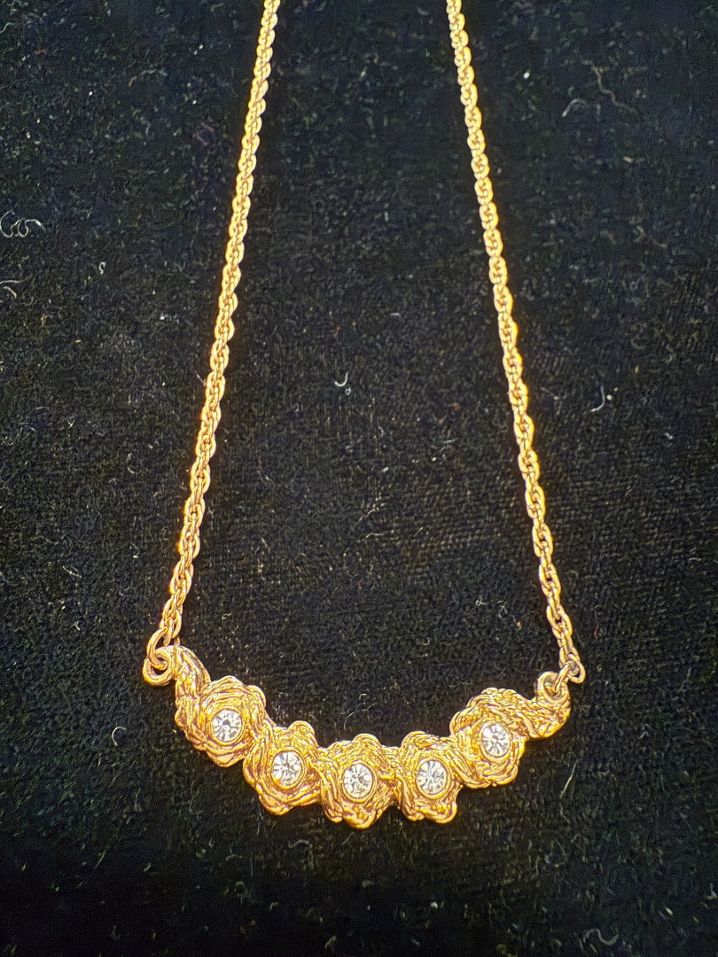 Gold Tone CZ Pendant Vtg Avon Necklace