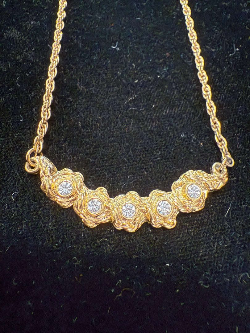 Gold Tone CZ Pendant Vtg Avon Necklace