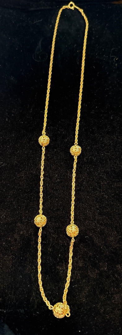 Vtg Filigree Ball Chain Necklace