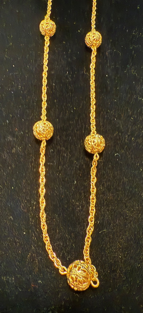 Vtg Filigree Ball Chain Necklace