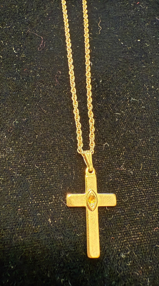 Small Gold Toned Avon Cross Necklace