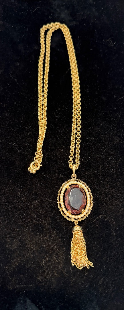 1972 Amethyst Glass Tassels Necklace