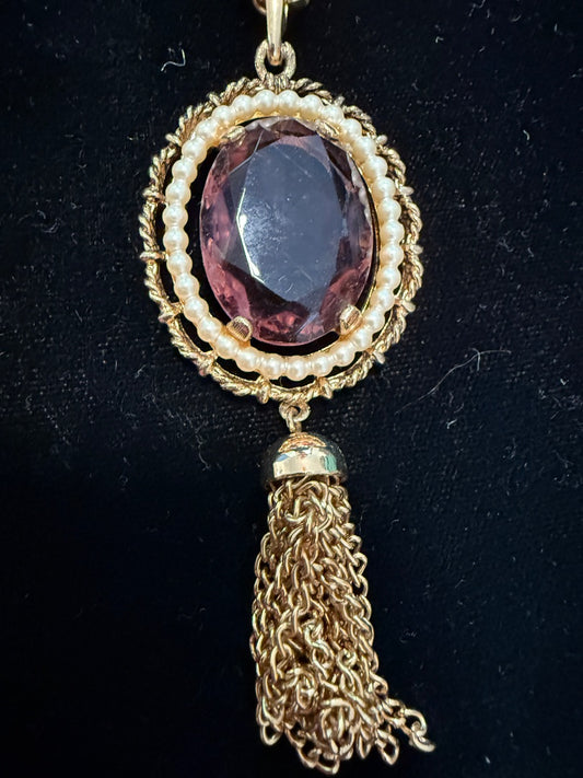 1972 Amethyst Glass Tassels Necklace