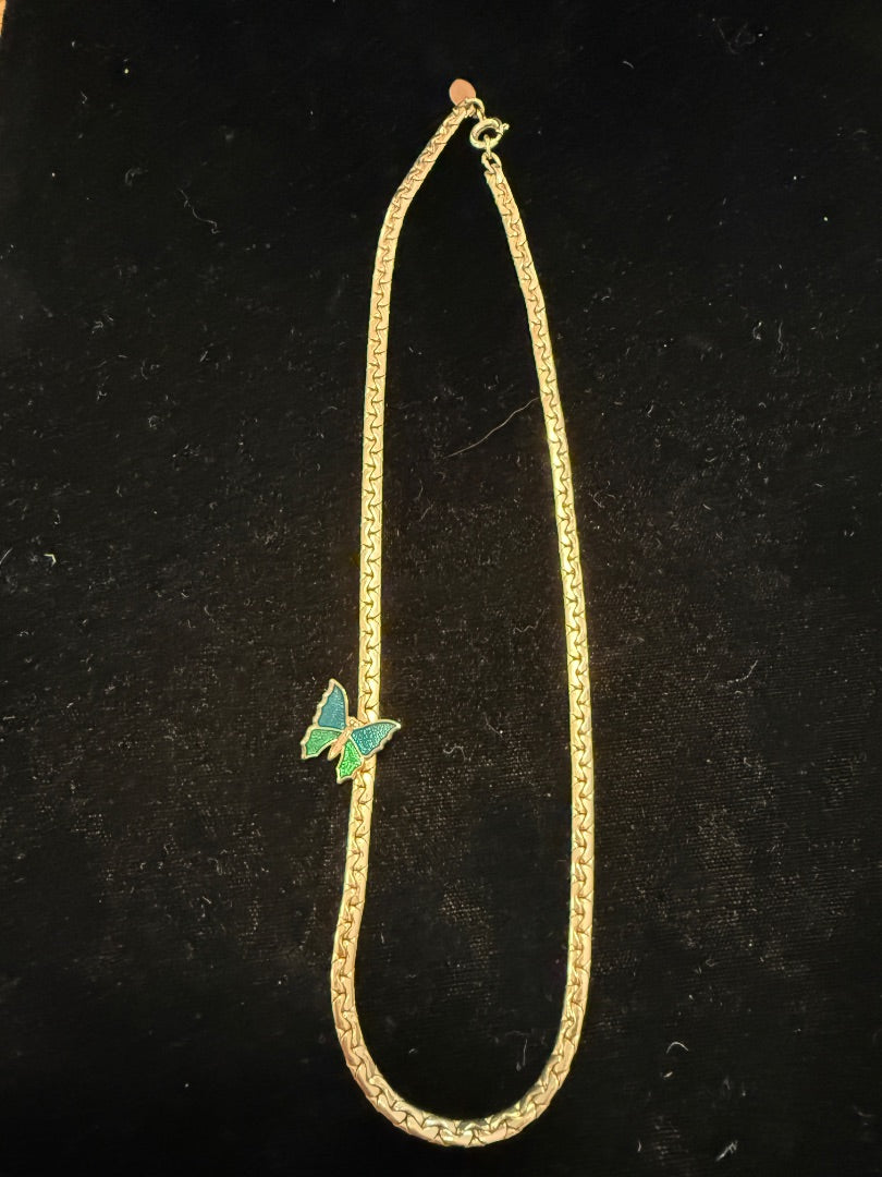 Vtg Enamel Off-center Butterfly Avon Necklace