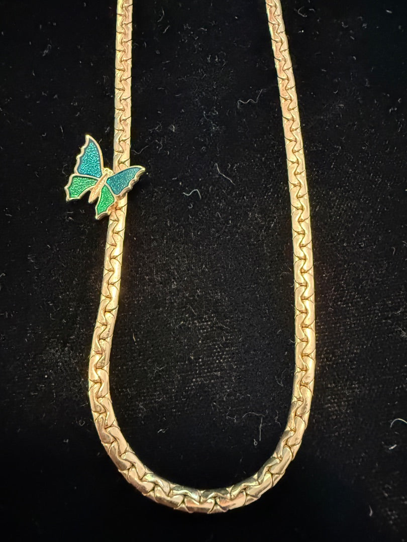Vtg Enamel Off-center Butterfly Avon Necklace