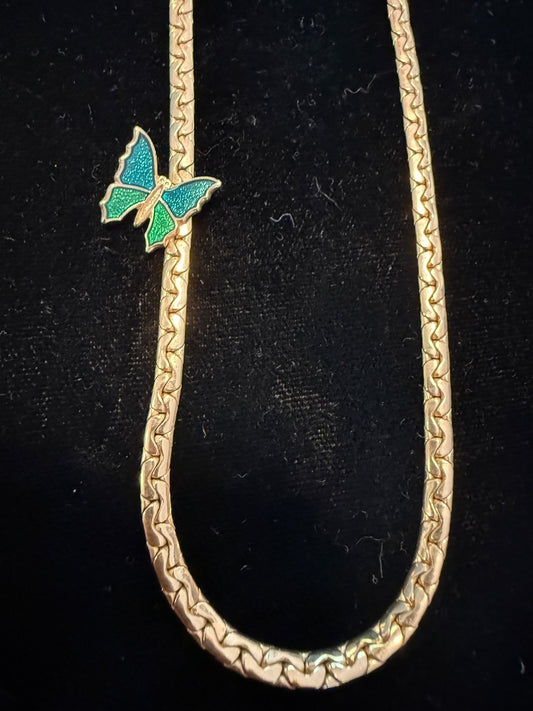 Vtg Enamel Off-center Butterfly Avon Necklace