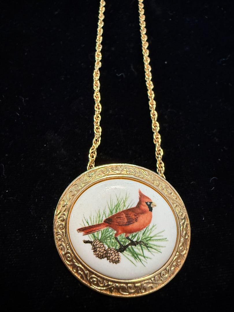 1982 Crimson Crest Cardinal Avon Necklace Brooch Set