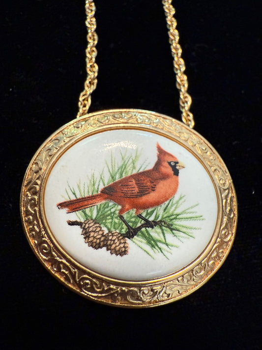 1982 Crimson Crest Cardinal Avon Necklace Brooch Set
