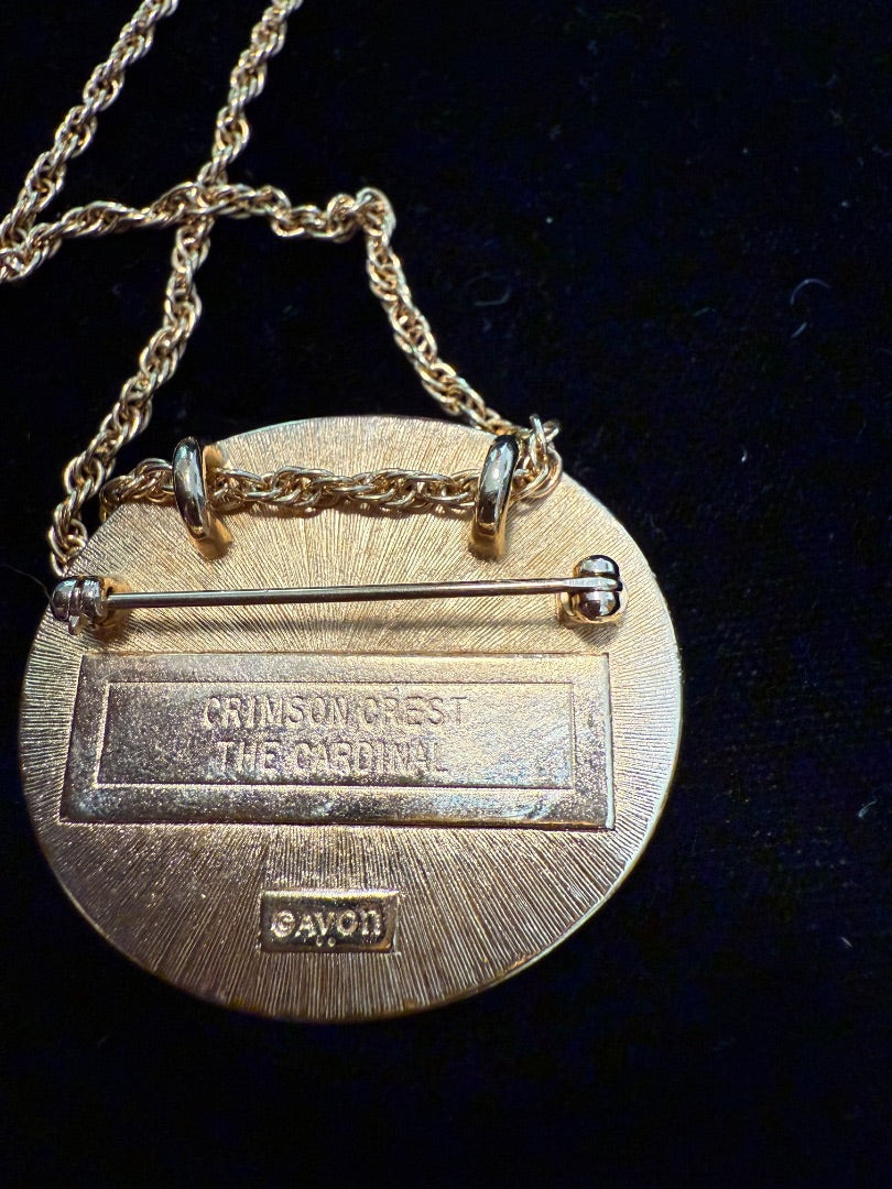 1982 Crimson Crest Cardinal Avon Necklace Brooch Set